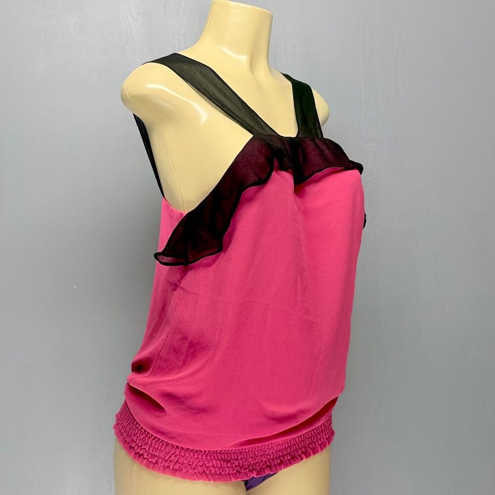 Arden B Tank Top Tunic | Hot Pink & Black Ruffle Blouson | M